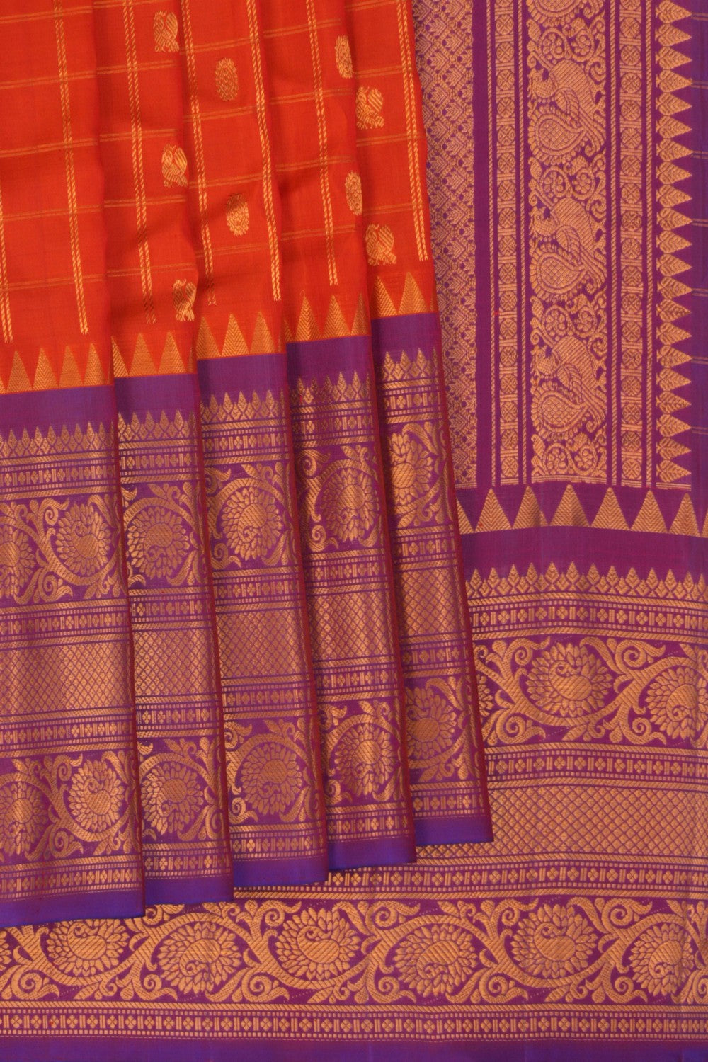 Gadwal Silk Kattam Orange Saree