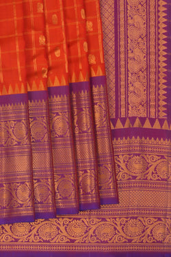 Image of Gadwal Silk Kattam Orange Saree