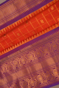 Image of Gadwal Silk Kattam Orange Saree