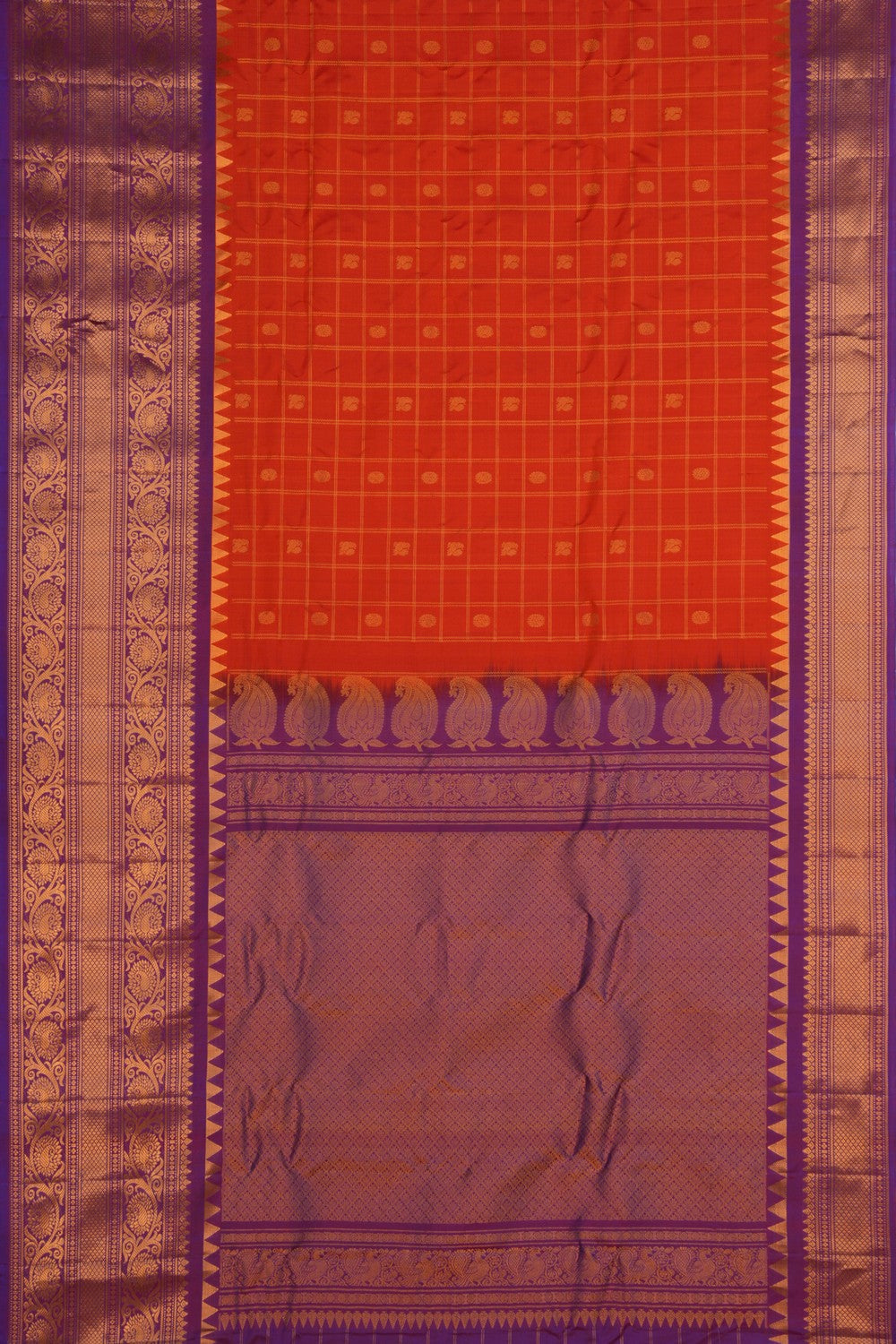 Gadwal Silk Kattam Orange Saree