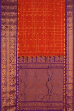Image of Gadwal Silk Kattam Orange Saree