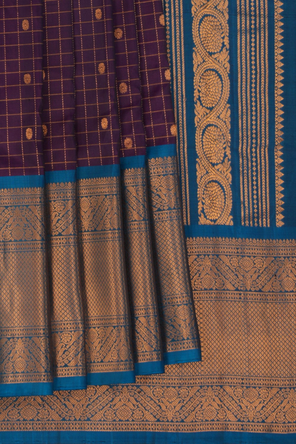 Gadwal Silk Kattam Purple Saree