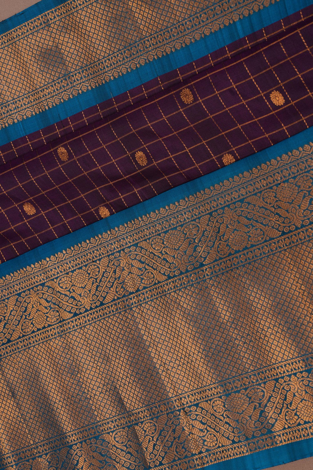 Image of Gadwal Silk Kattam Purple Saree