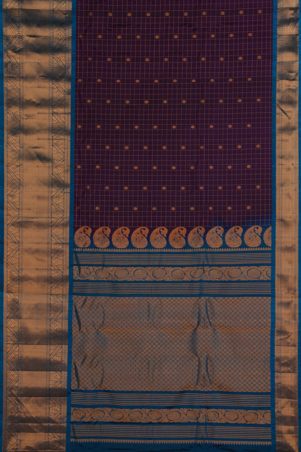 Image of Gadwal Silk Kattam Purple Saree