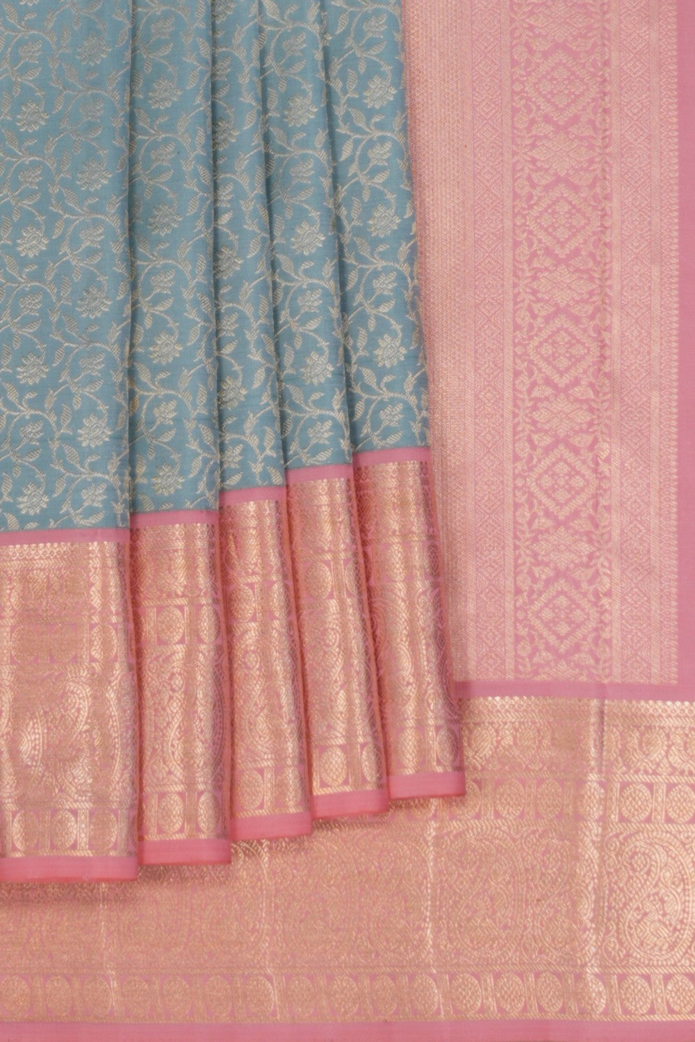 Image of Kanchipattu Tissue Brocade Smoky Grey Saree