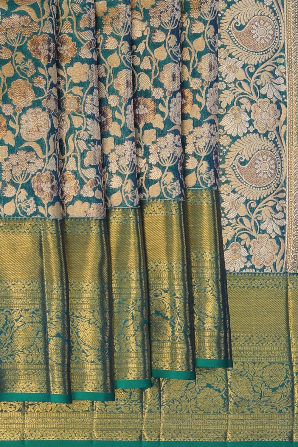 Kanchipattu Teal Blue Brocade Saree