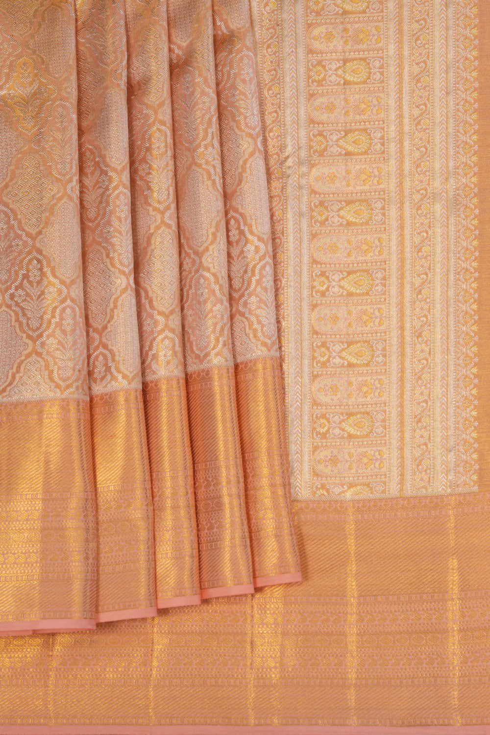 Image of Kanchipattu Brocade Gold Peach Saree
