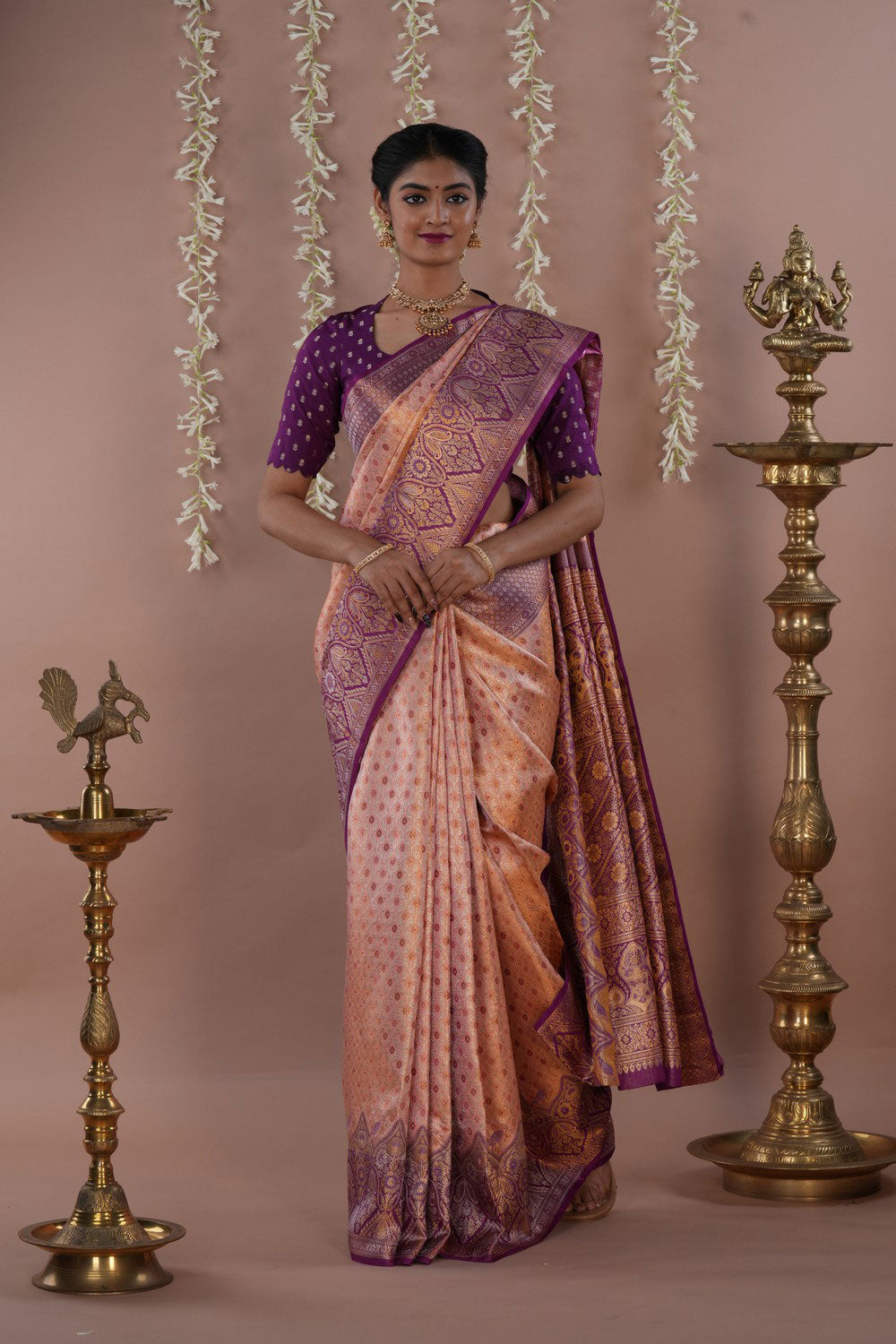 Kanchipattu Brocade Peach Saree