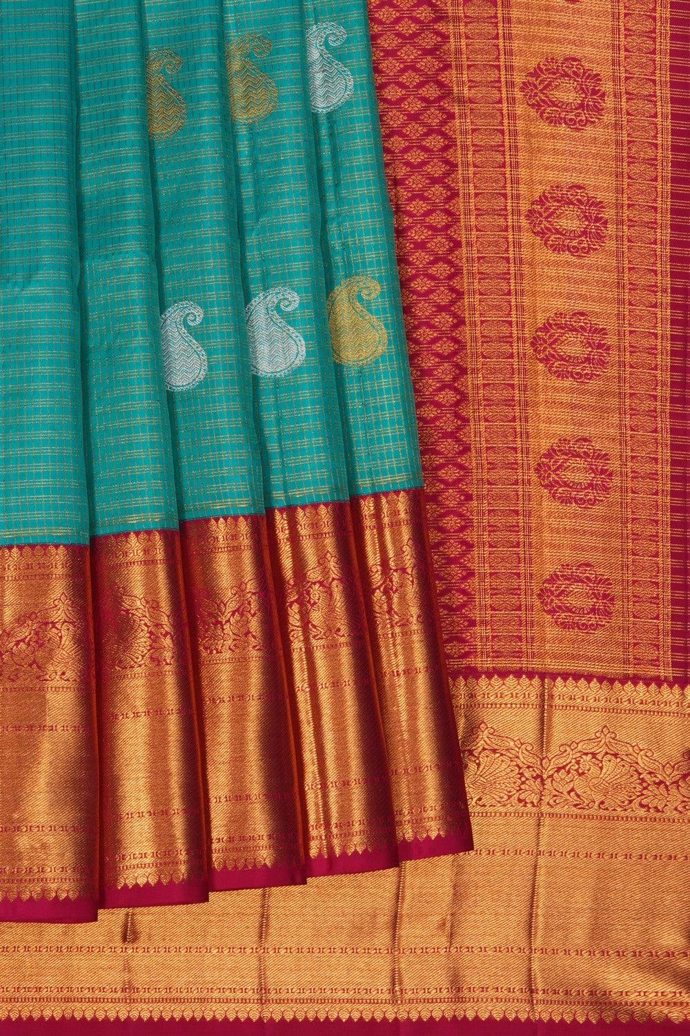 Image of A Sea-Green Kanjivaram Silk Saree