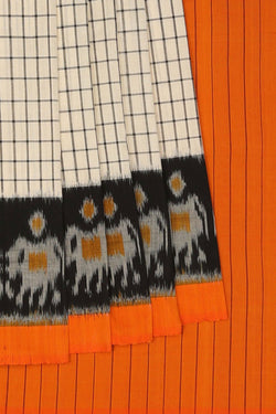Image of Pochampally Ikat Off-White Saree