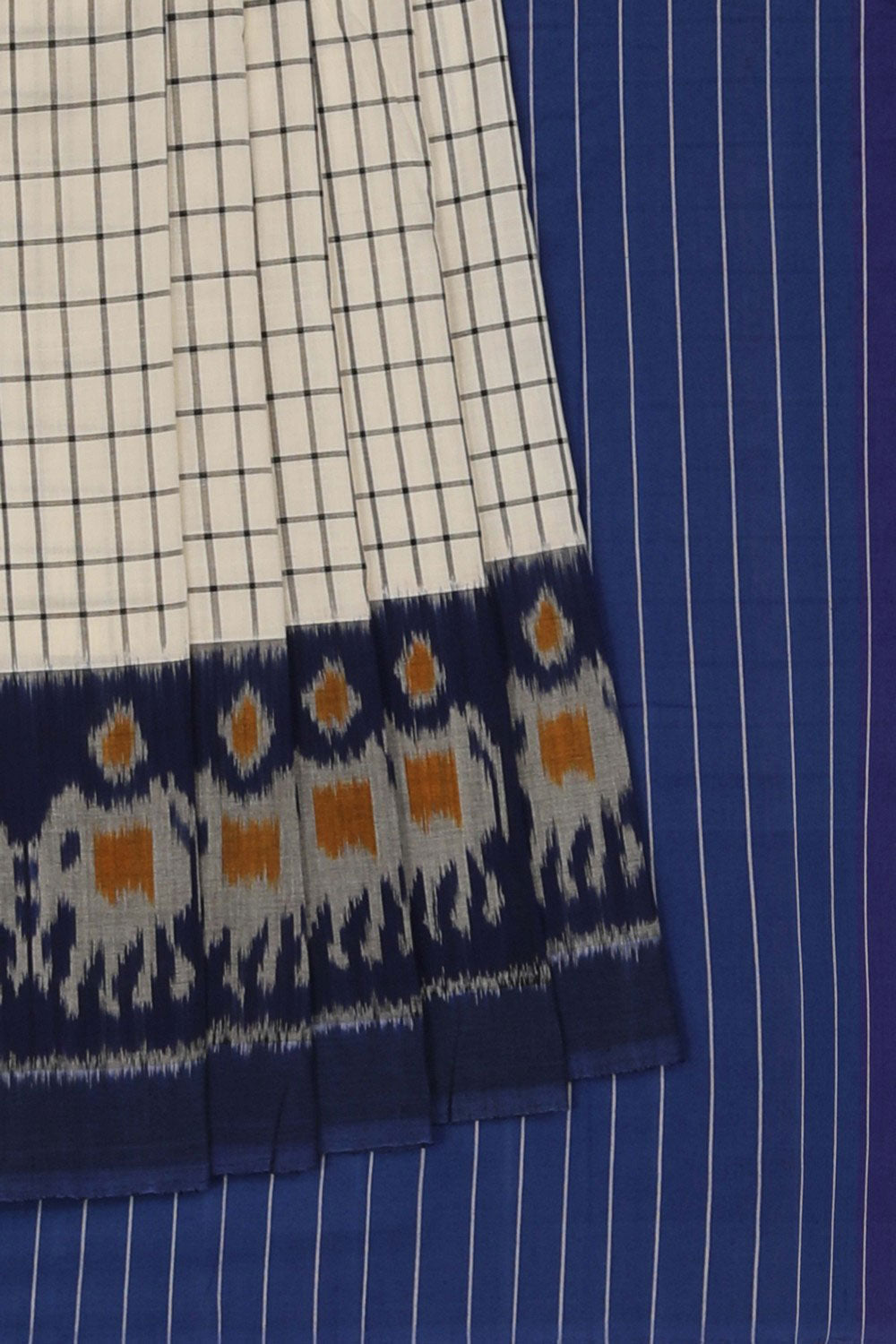 Image of Pochampally Ikat Off-White Saree