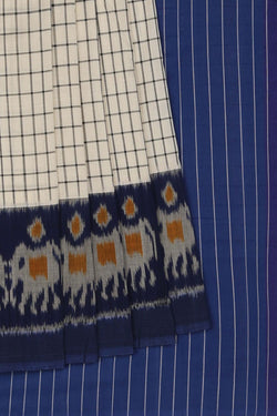 Image of Pochampally Ikat Off-White Saree