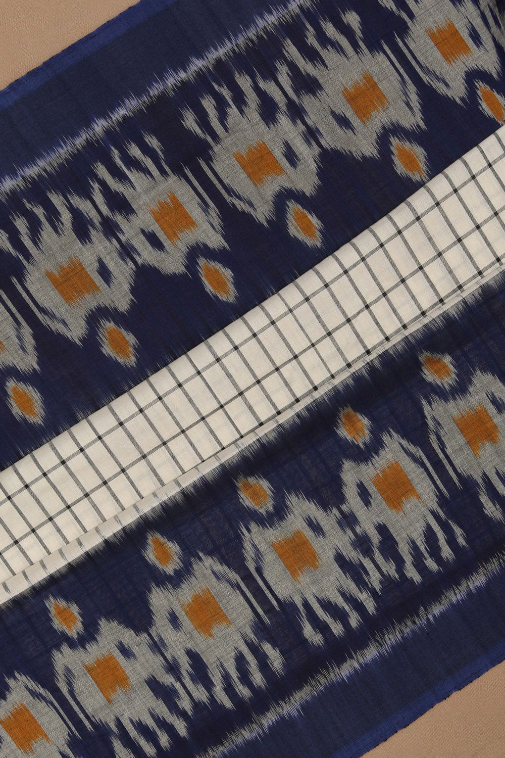 Image of Pochampally Ikat Off-White Saree