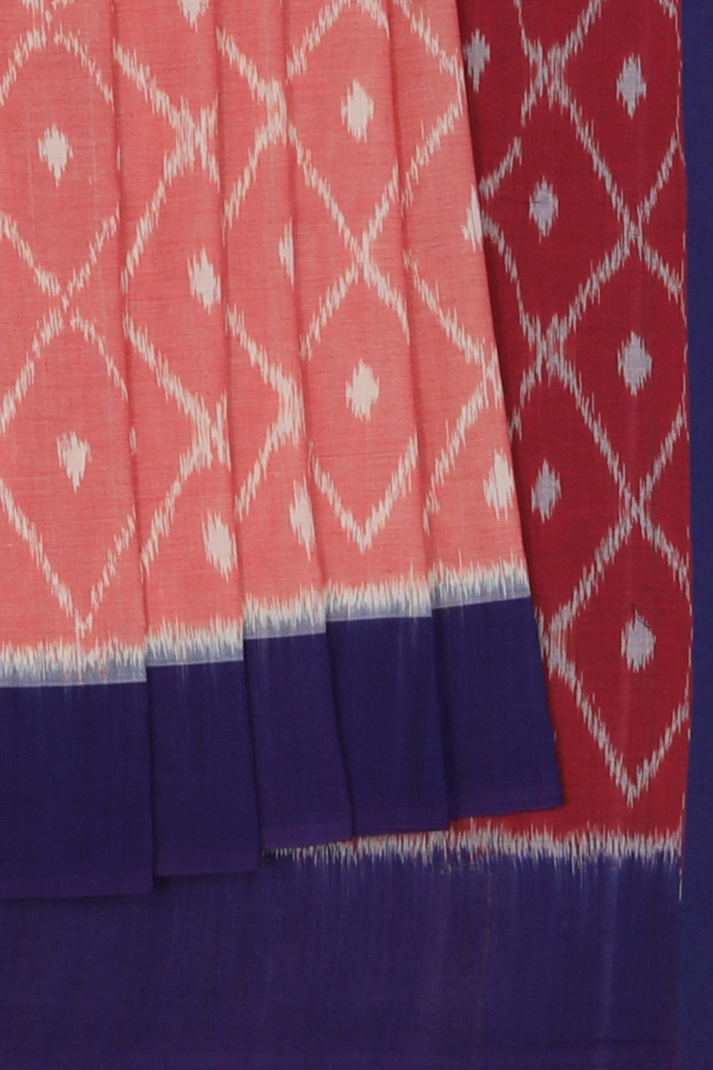 Image of Pochampally Ikat Coral Pink Saree