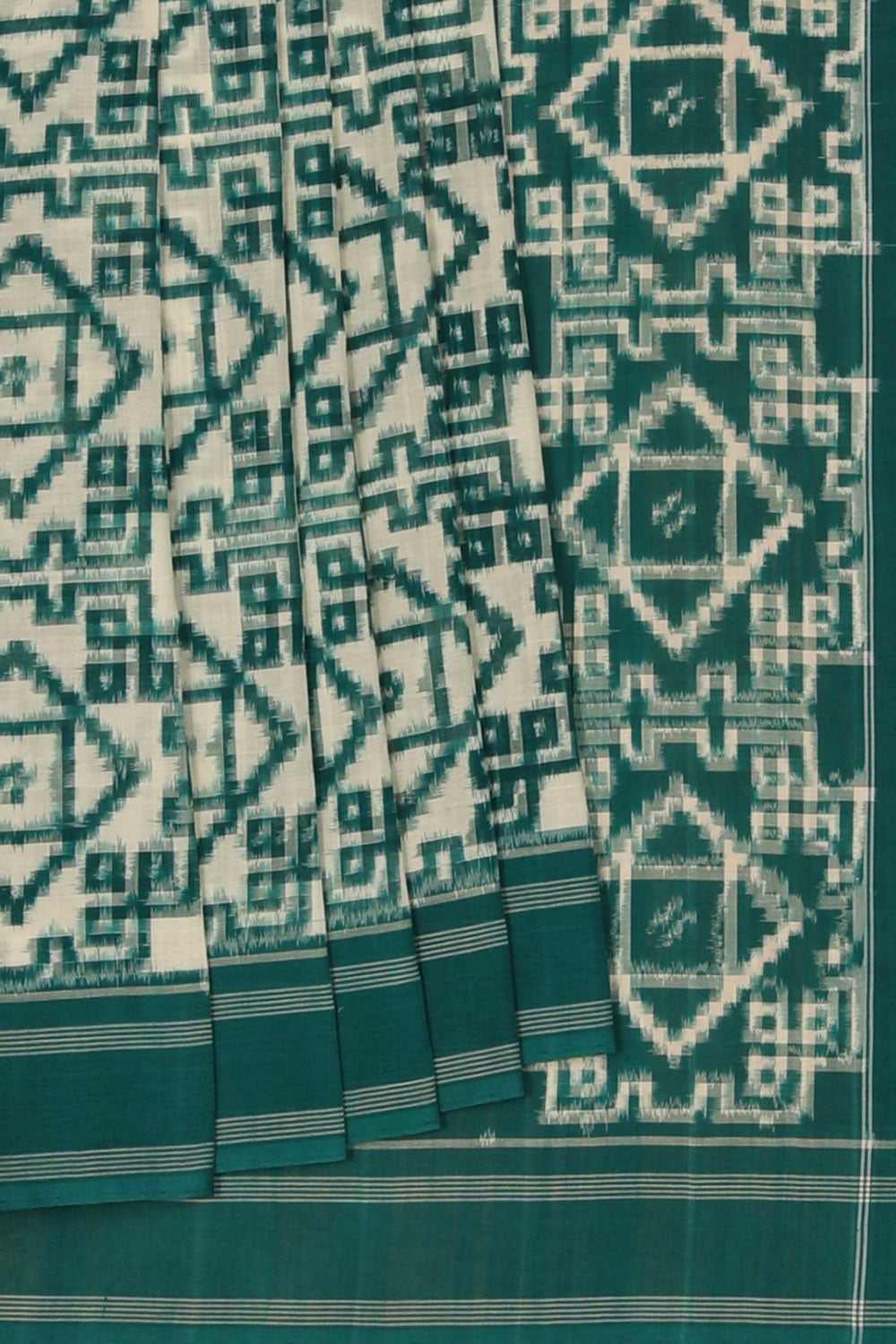 Pochampally Ikat Teal Green Saree