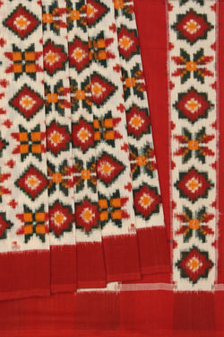 Image of Pochampally Ikat Off-White Saree