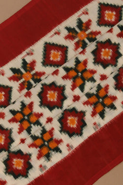 Image of Pochampally Ikat Off-White Saree