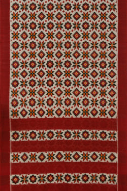 Image of Pochampally Ikat Off-White Saree