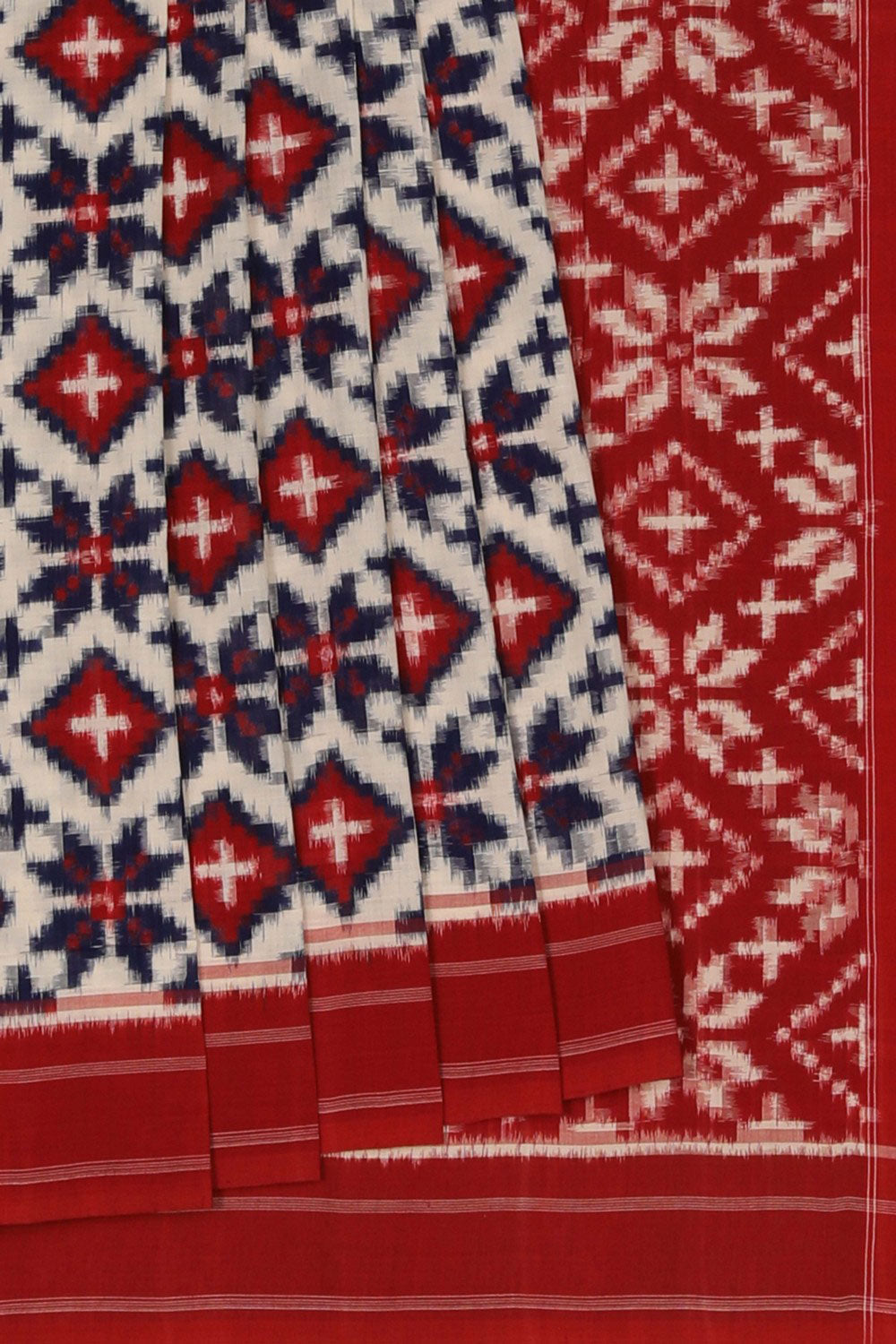 Image of Pochampally Ikat Off-White Saree