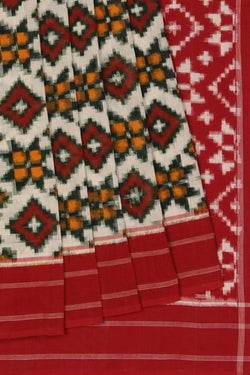 Image of Pochampally Ikat Off-White Saree