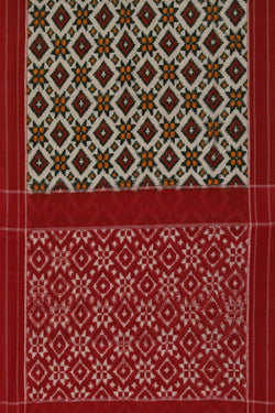 Image of Pochampally Ikat Off-White Saree