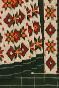 Image of Pochampally Ikat Off White Saree