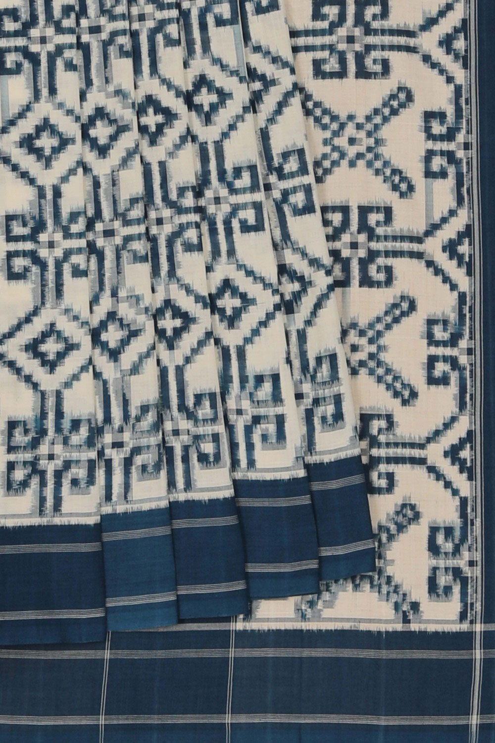Image of Pochampally Ikat Off-White Saree