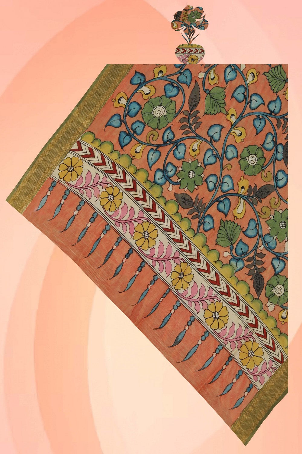 Image of Kalamkari Hand-Painted Dupatta
