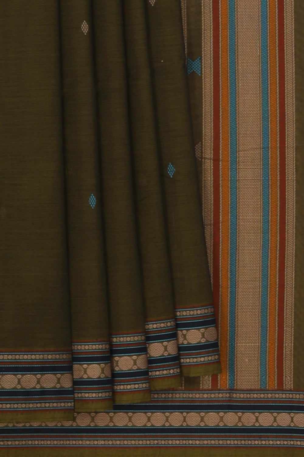 Kanchi Cotton Moss Green Saree