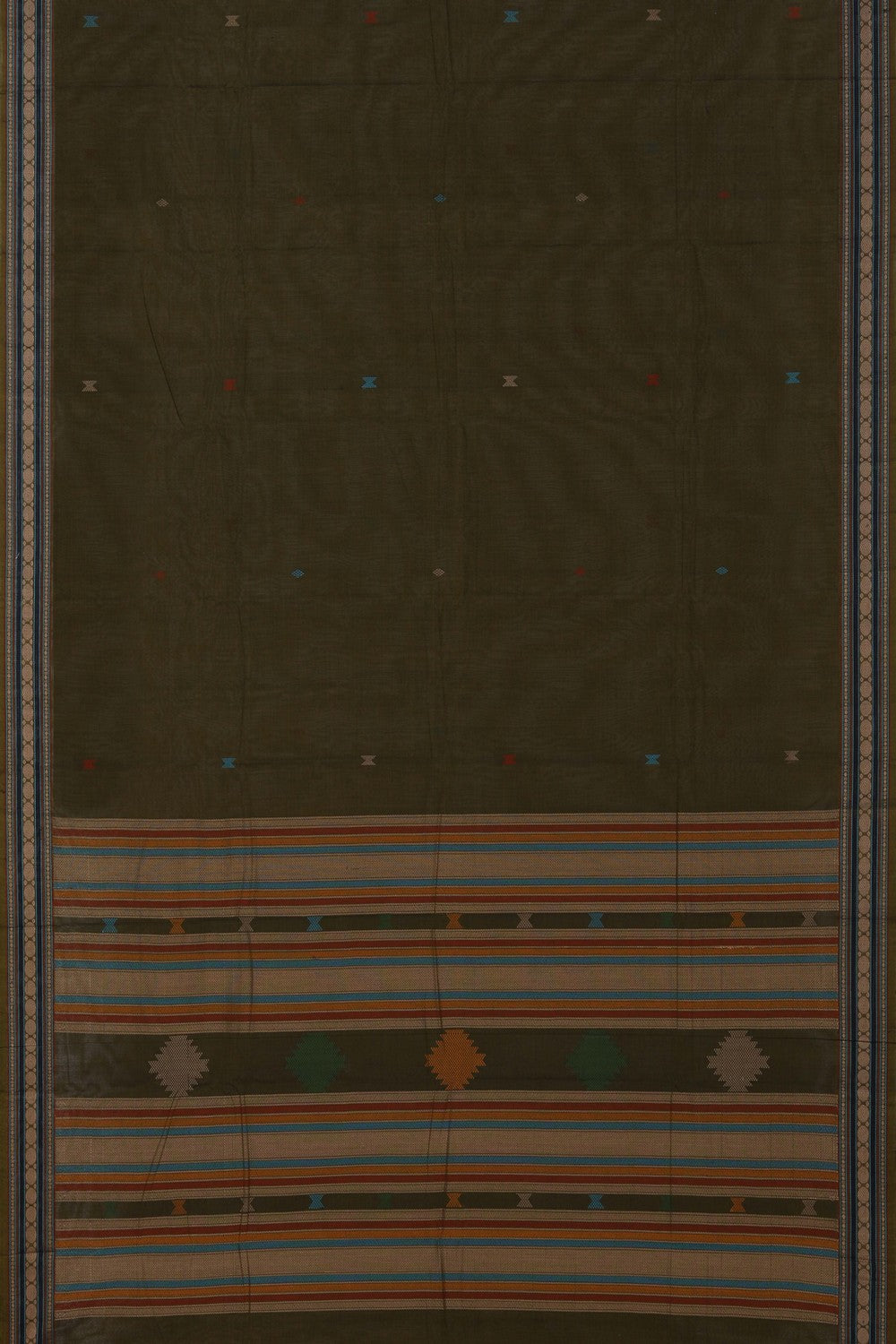 Kanchi Cotton Moss Green Saree