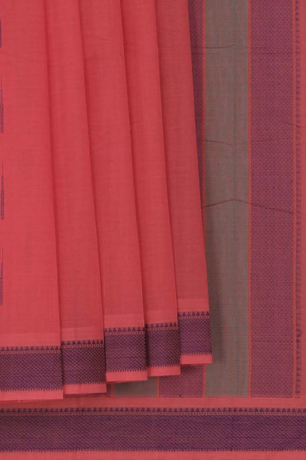 Kanchi Cotton Coral Pink Saree
