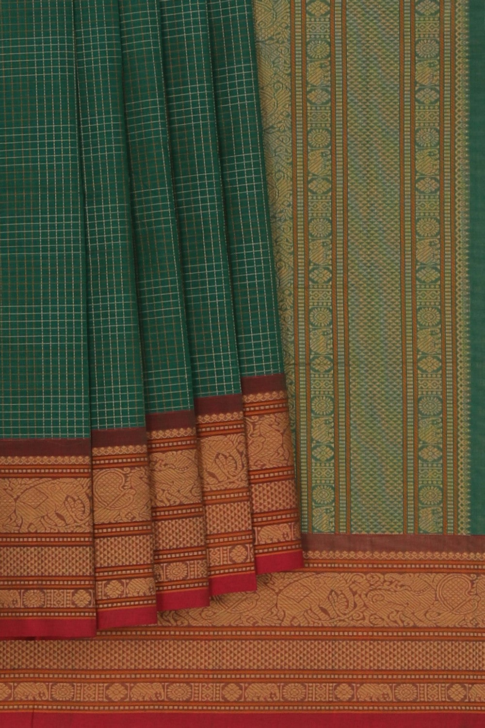Image of Kanchi Cotton Kattam Green Saree