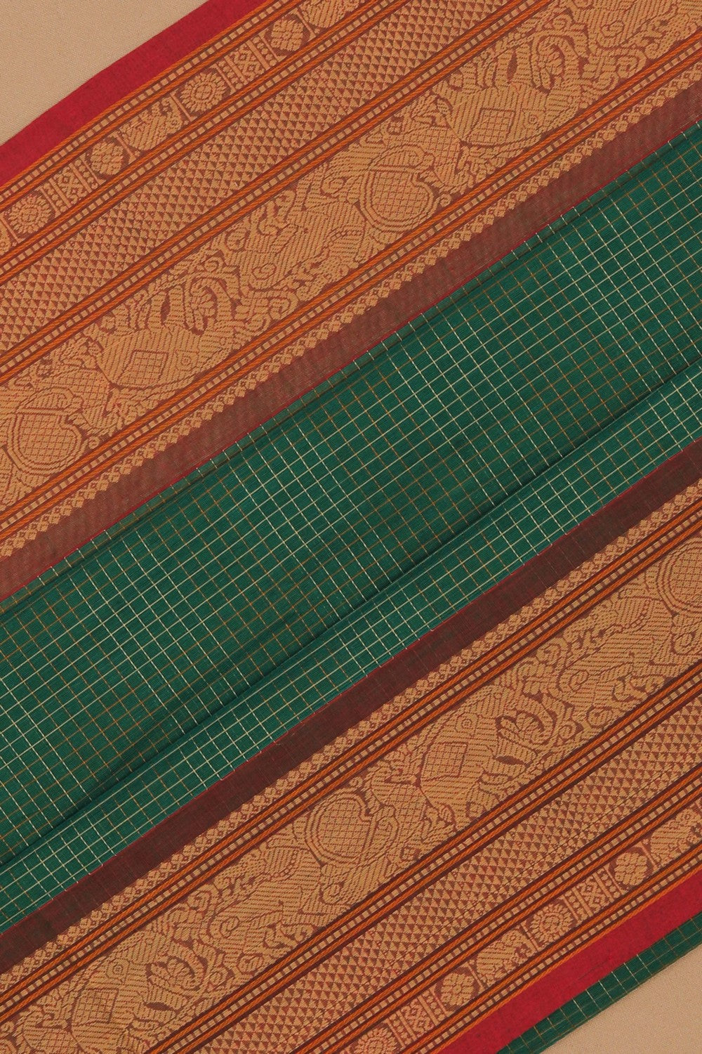 Image of Kanchi Cotton Kattam Green Saree