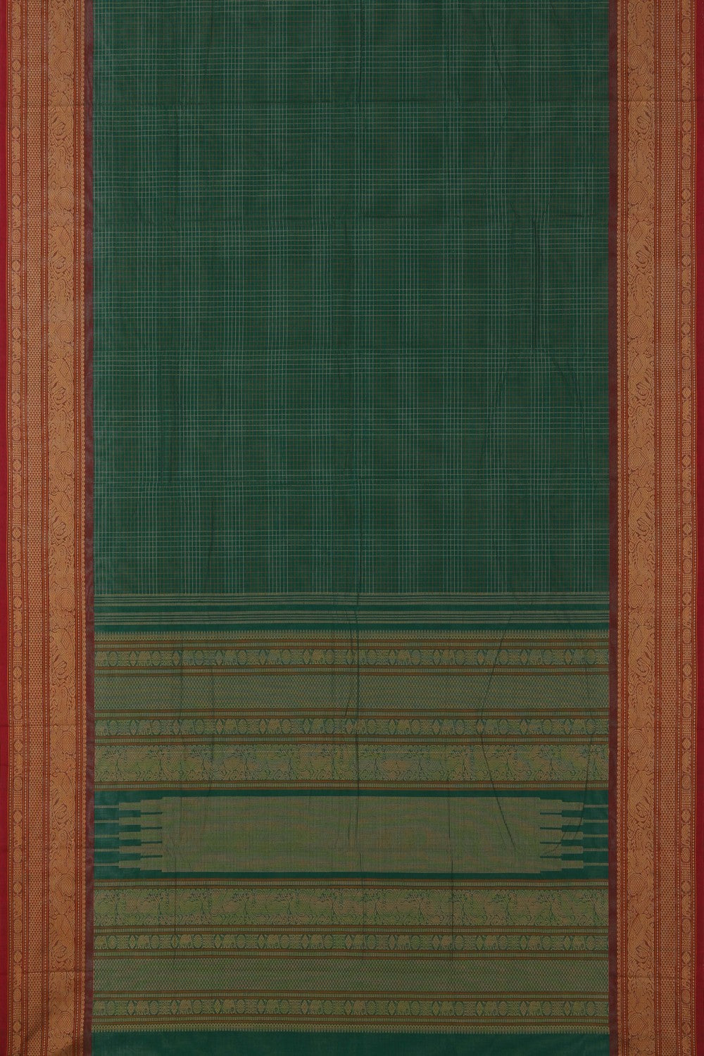 Image of Kanchi Cotton Kattam Green Saree