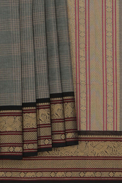 Image of Kanchi Cotton Kattam Grey Saree