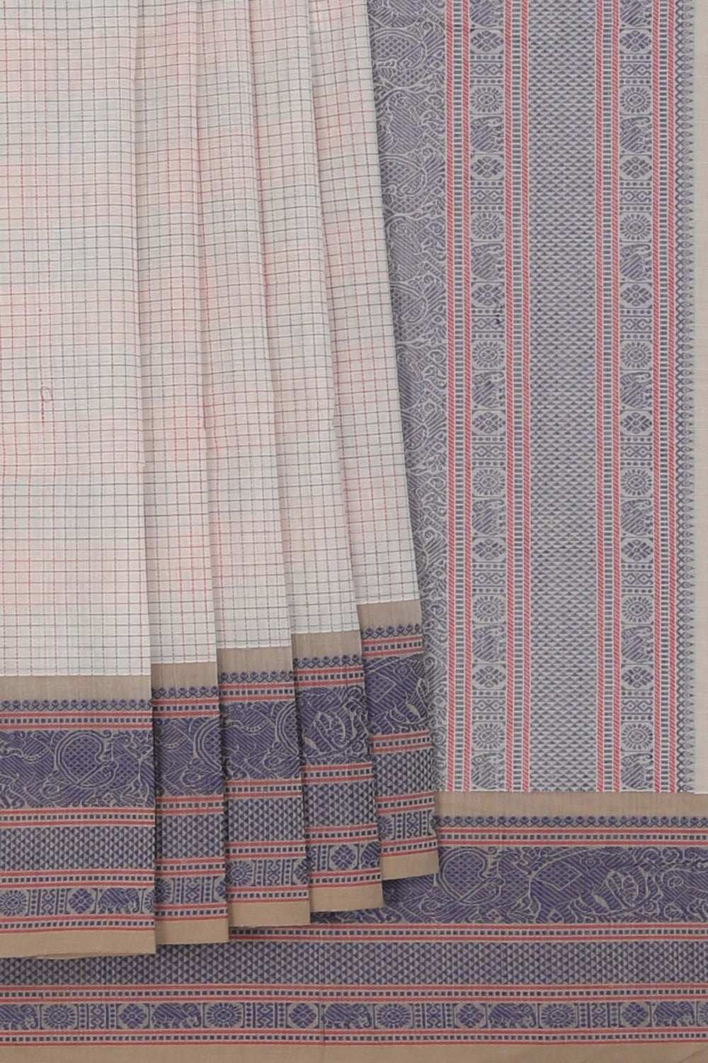 Image of Kanchi Cotton Kattam Off White Saree