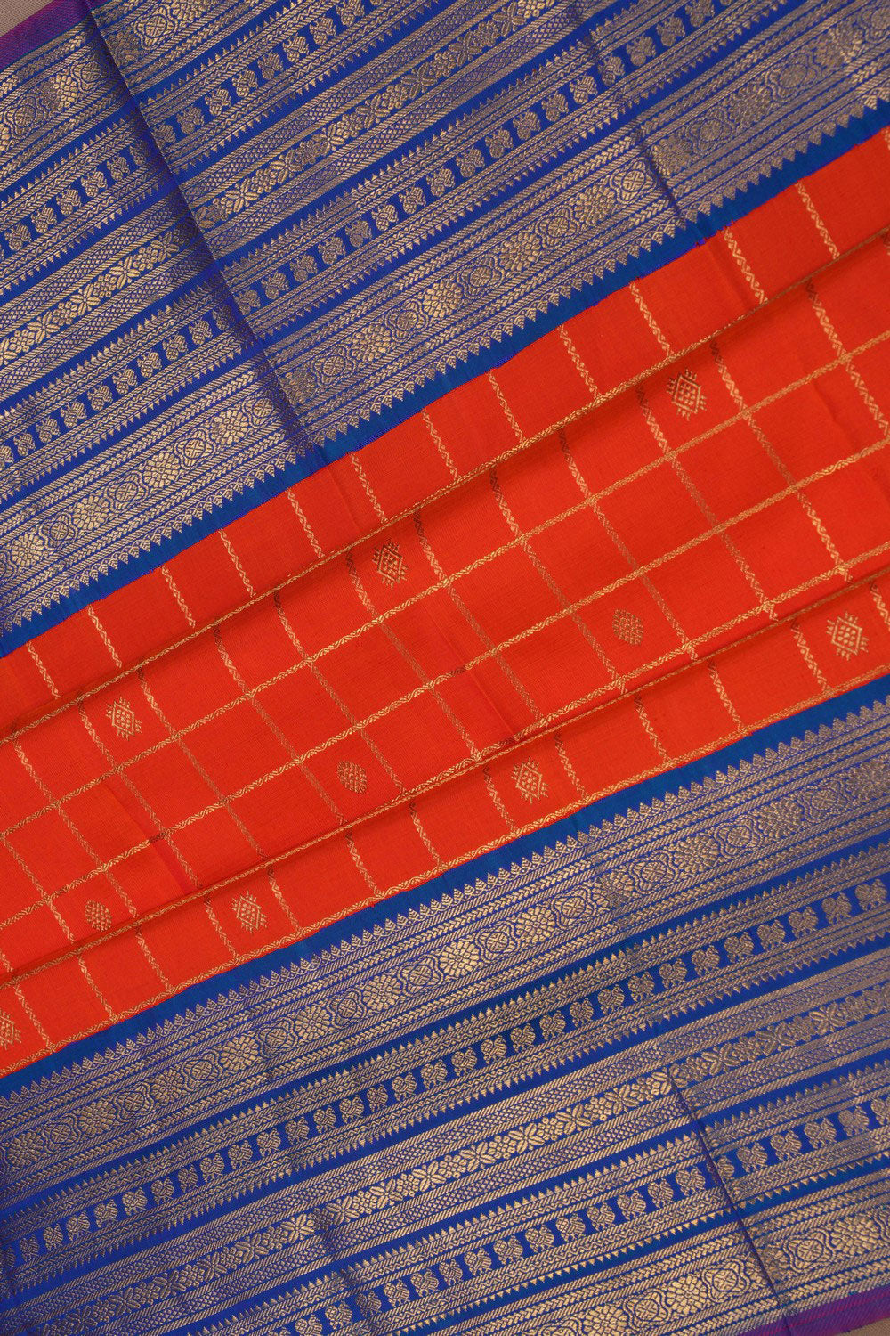 Image of Kanchipuram Silk Kattam Orange Saree