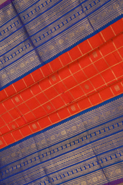 Image of Kanchipuram Silk Kattam Orange Saree