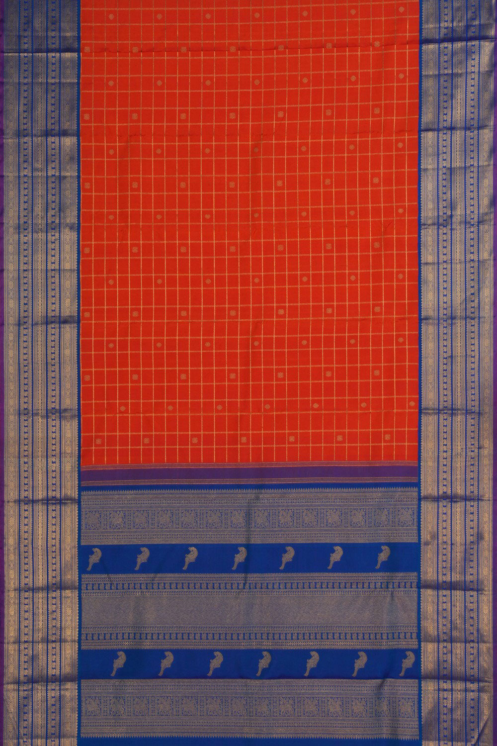 Image of Kanchipuram Silk Kattam Orange Saree