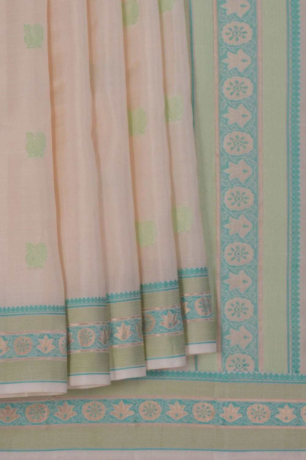 Image of Kanchipuram Silk Off White Saree