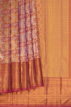 Image of Kanchipuram Tissue Brocade Coral Pink Saree