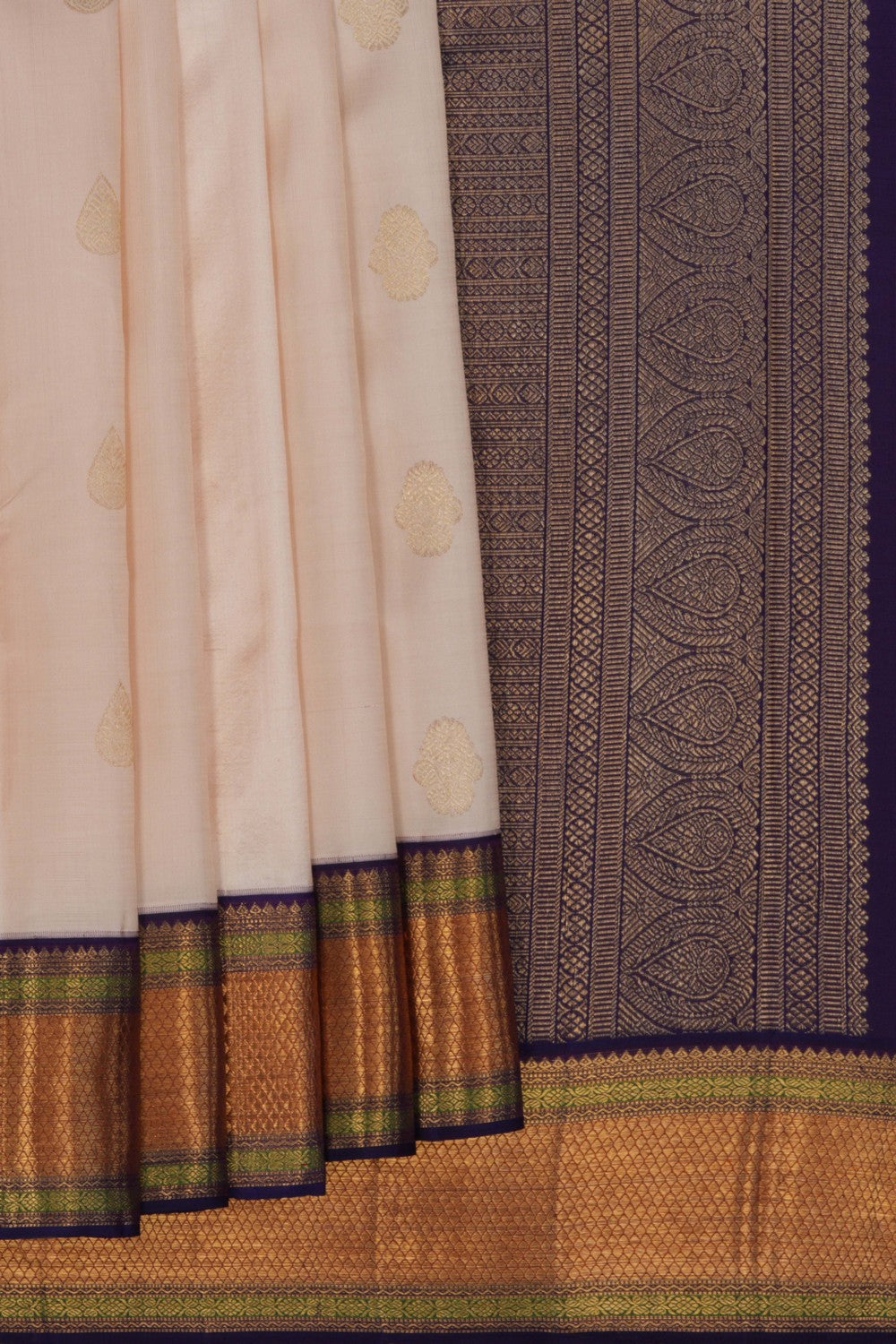 Image of Kanchipuram Silk Off White Saree