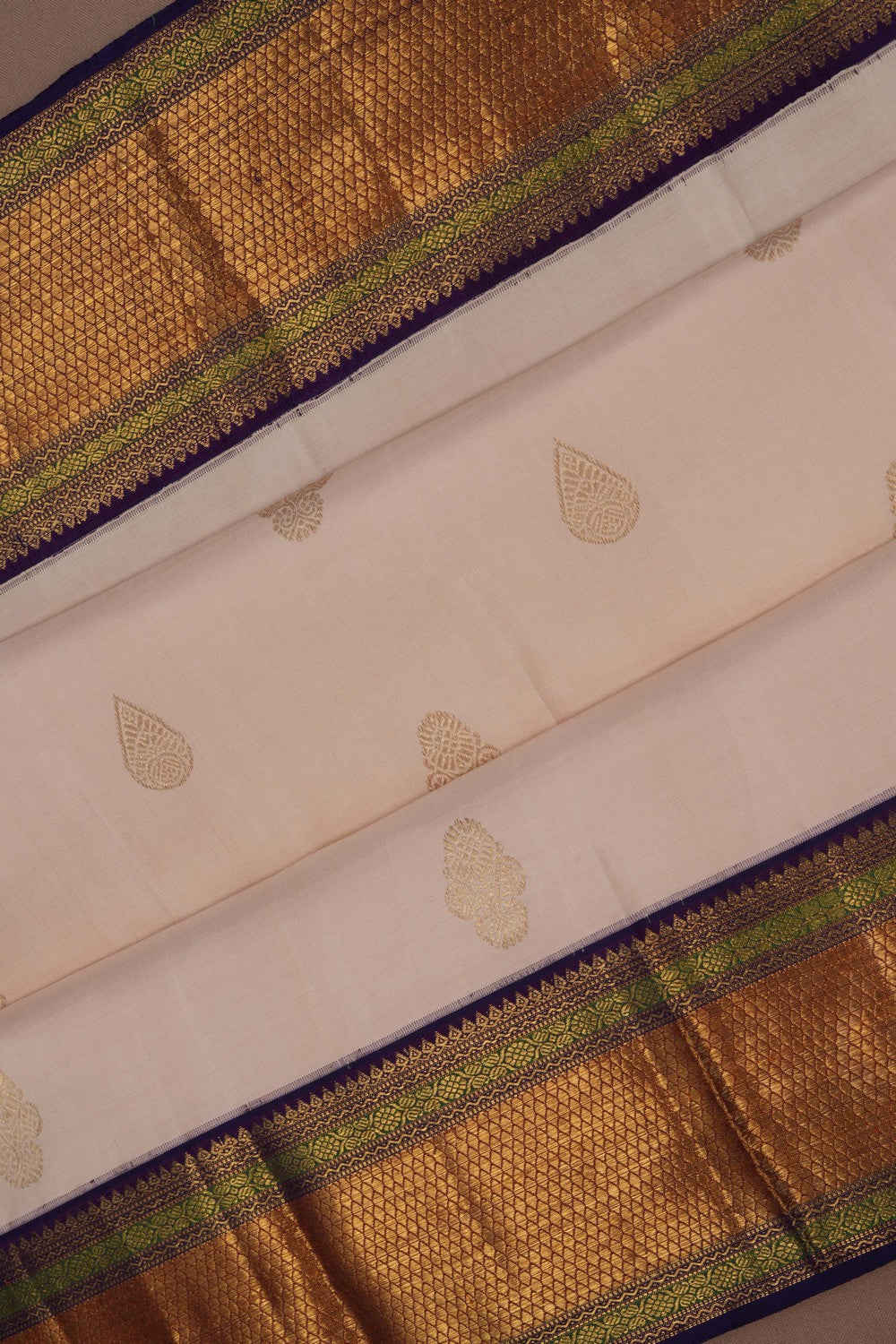 Image of Kanchipuram Silk Off White Saree