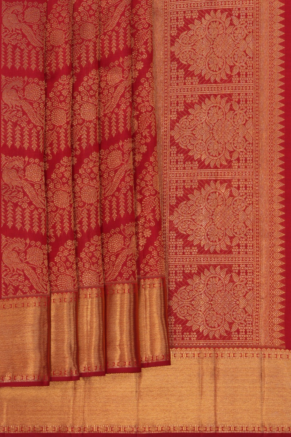 Image of Kanchipuram Silk Brocade Red Saree