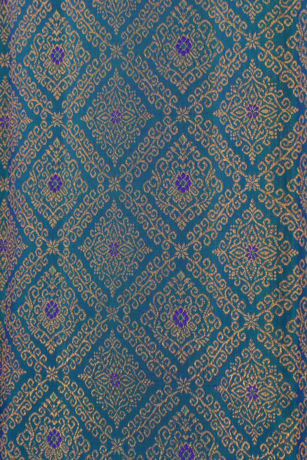 Image of Kanchipuram Silk Brocade Teal Blue Saree