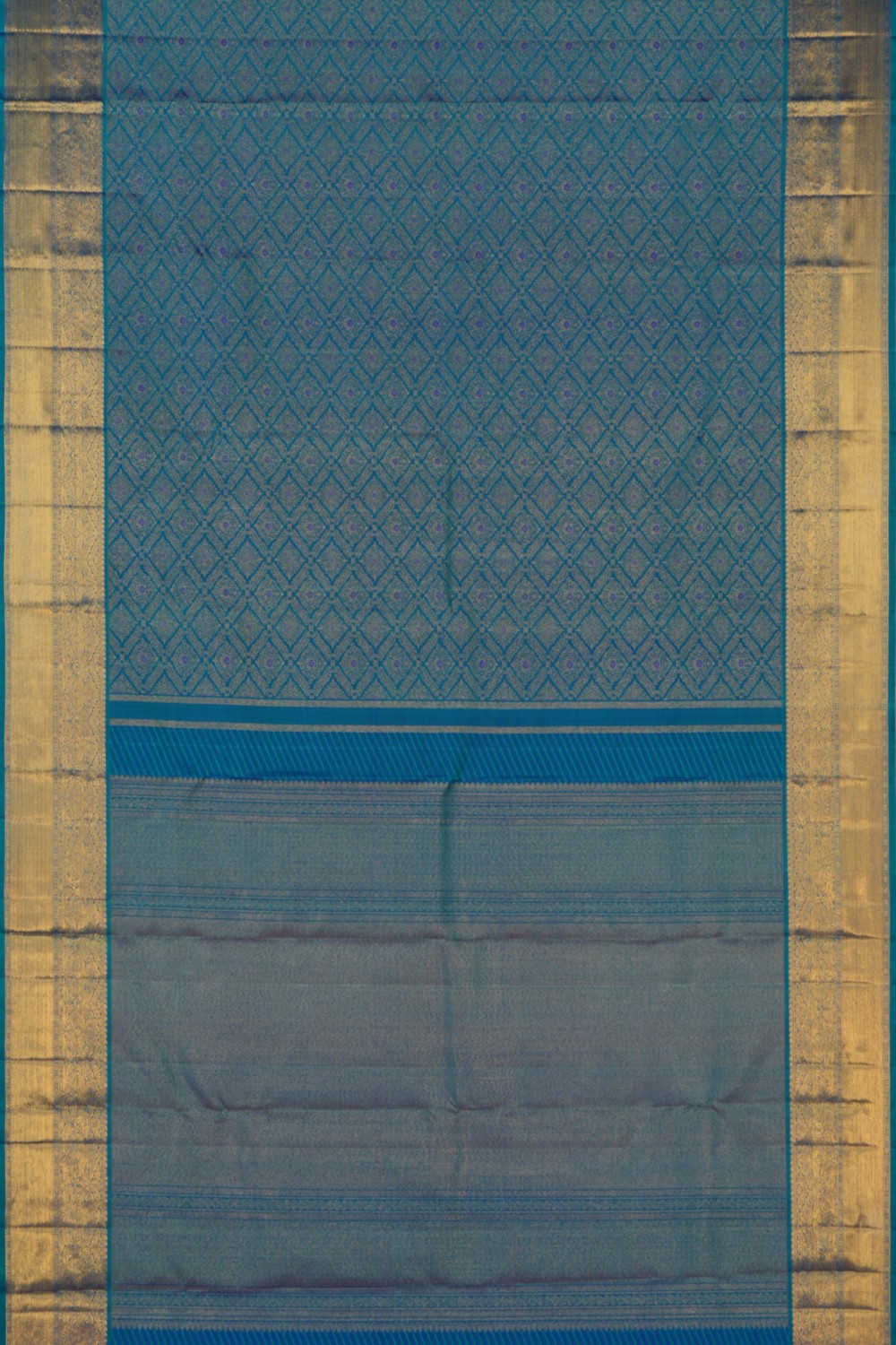 Image of Kanchipuram Silk Brocade Teal Blue Saree