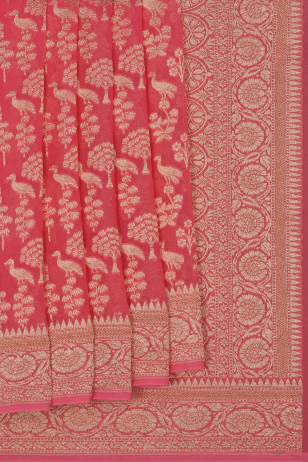Image of Banarasi Georgette Coral Pink Saree