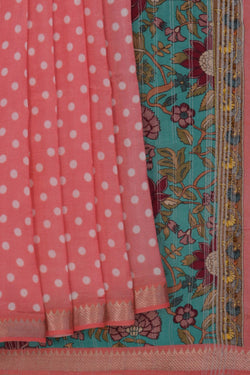 Image of Mangalgiri Silk Coral Pink Saree