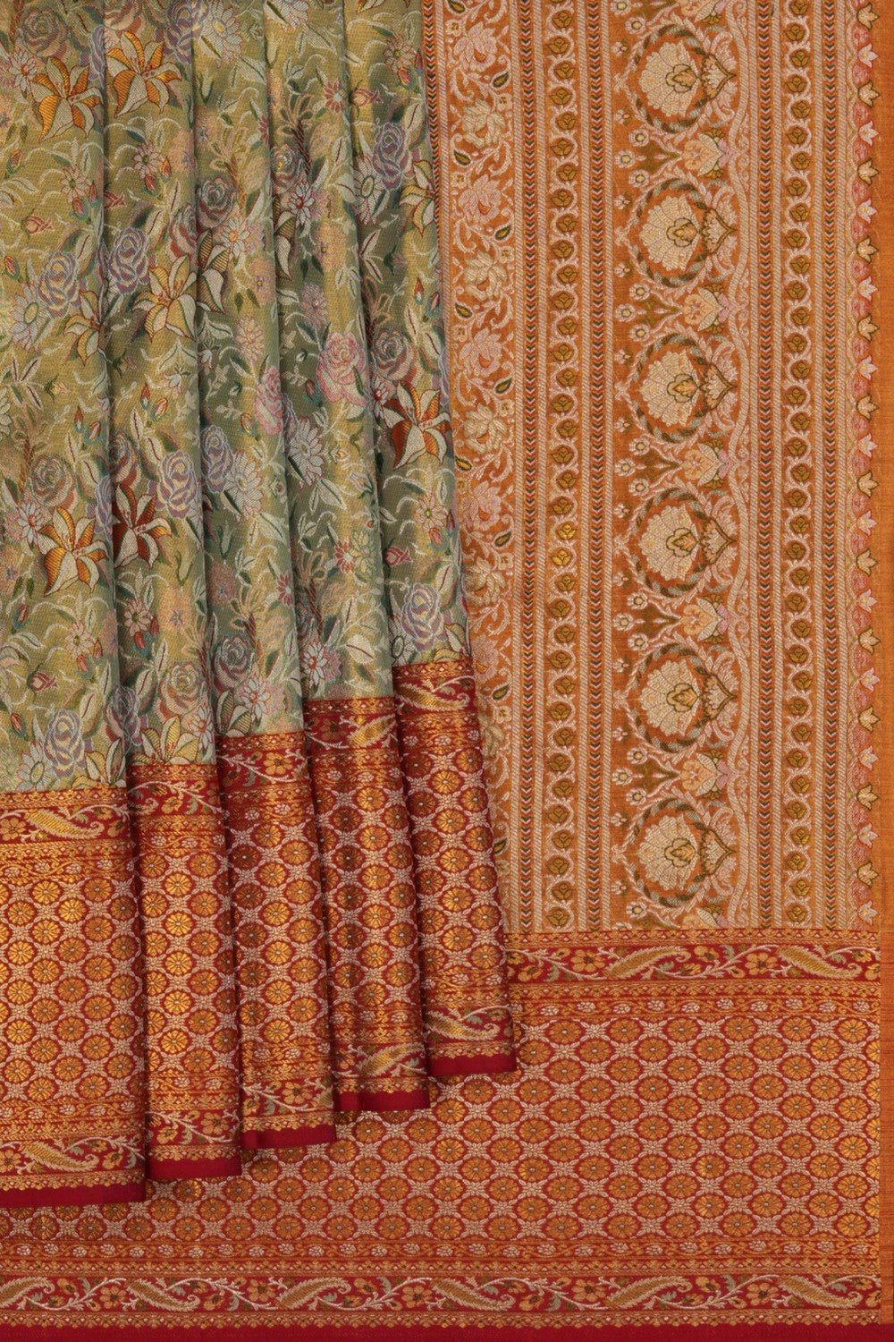 Image of Kanchipattu Tissue Brocade Green Gold Saree