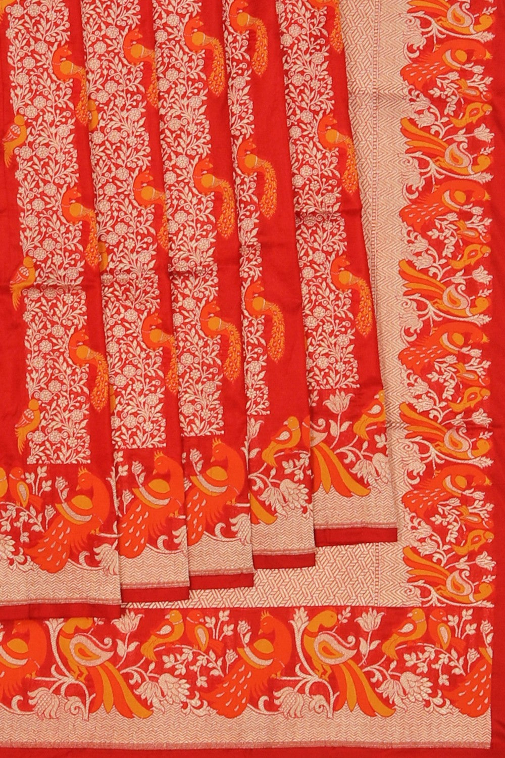 Image of Banarasi Silk Coral Red Saree